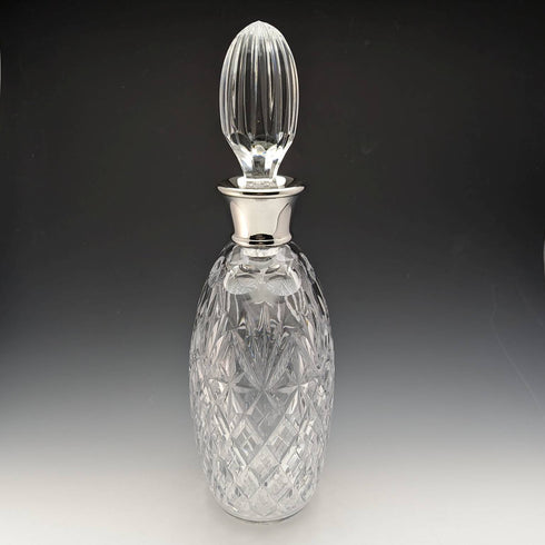 1977 British vintage cut glass oval decanter pure silver decoration 1750g